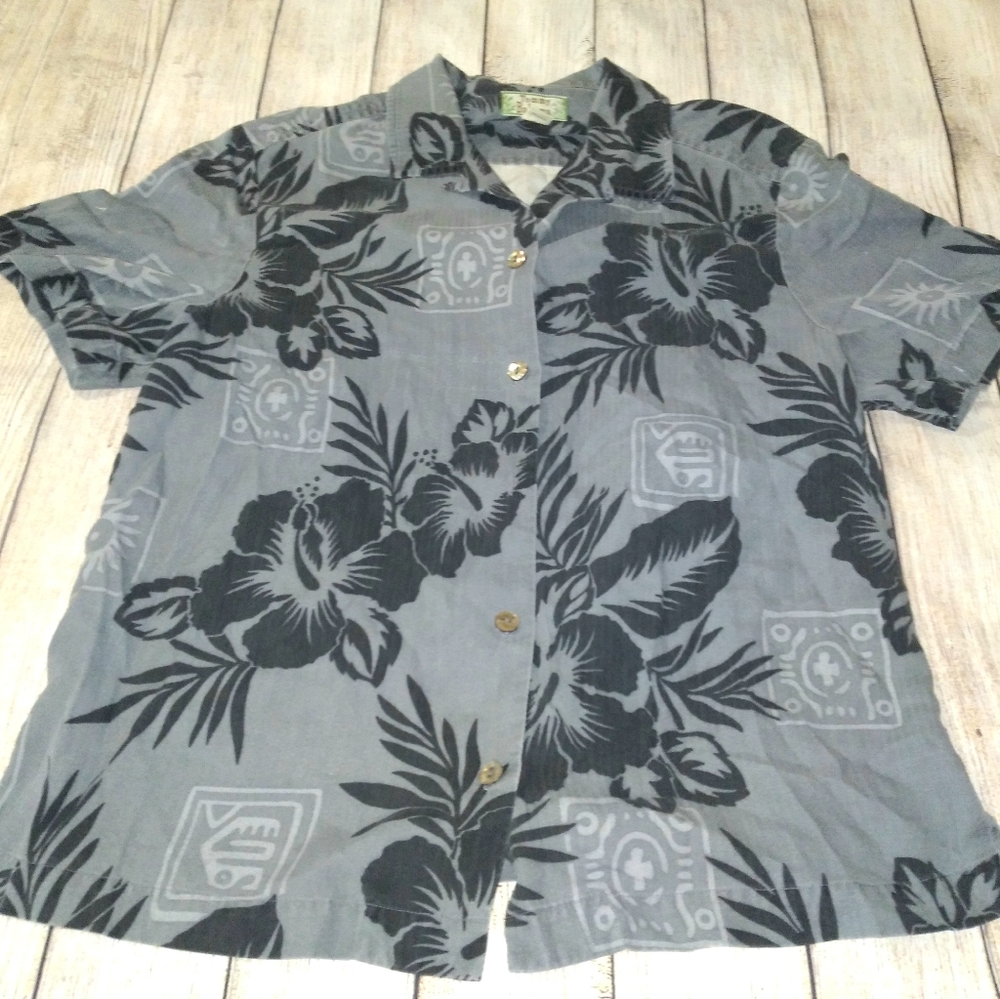 Tommy Bahama black silk Hawaiian shirt medium